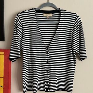 Jones New York Black and White Striped Button Down Shirt